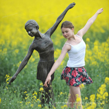 Outdoor garden decor classic metal dancing girl bronze sculpture realistic girl statue